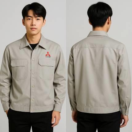 三菱灰色斜紋工作服｜展現品牌識別的專業團體制服設計款