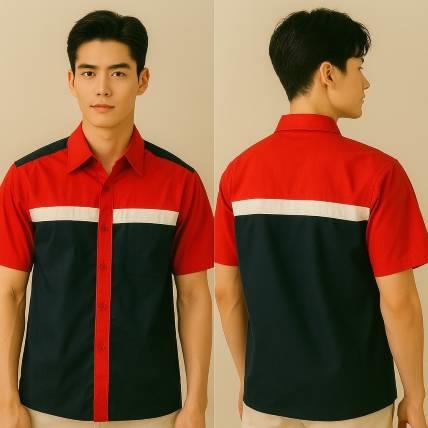 純棉工作服案例｜紅黑拼接短袖・專業團隊最佳制服推薦