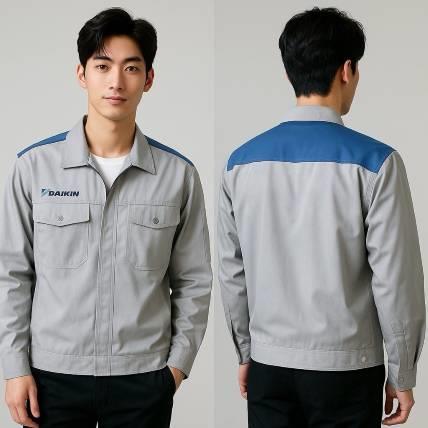大金空調工作外套制服｜灰藍拼色工裝版型，打造專業工程團體服