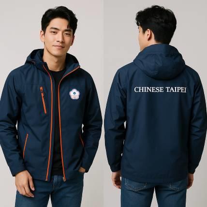 奧運會防潑水外套案例｜深藍連帽防風外套・團體服與團體制服訂做