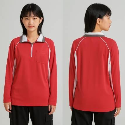 婦女會 POLO 衫團體服案例｜桃紅灰拼接長袖設計・排汗舒適又端莊
