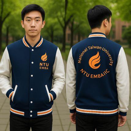 NTU EMBA 棒球外套｜深藍白拼接設計 × 校園氣息團體制服代表款