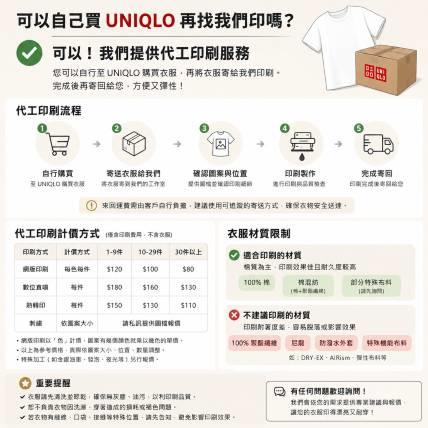 可以自己買 UNIQLO 再找你們印嗎？「代工印刷」的計價方式與衣服材質限制大公開