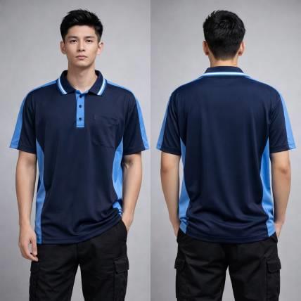 企業排汗 POLO 衫怎麼做才耐穿？這款深藍拼接設計團體服一看就有專業感