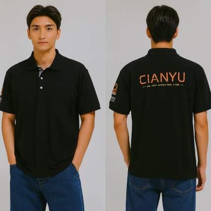 六角排汗網眼 POLO 衫｜黑色口袋款・背面品牌印刷｜團體服／團體制服客製案例