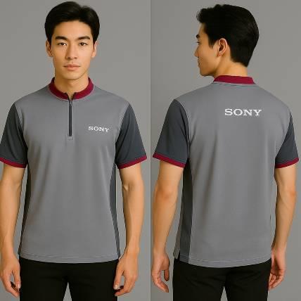 SONY企業制服POLO衫｜灰色拼接 × 彈性高透氣排汗機能設計