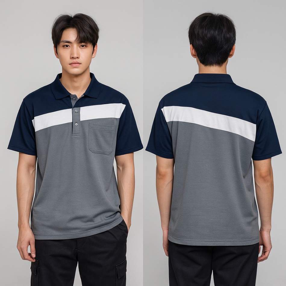 涼爽排汗Polo 衫案例 海軍藍灰拼色設計 團體服・制服訂做