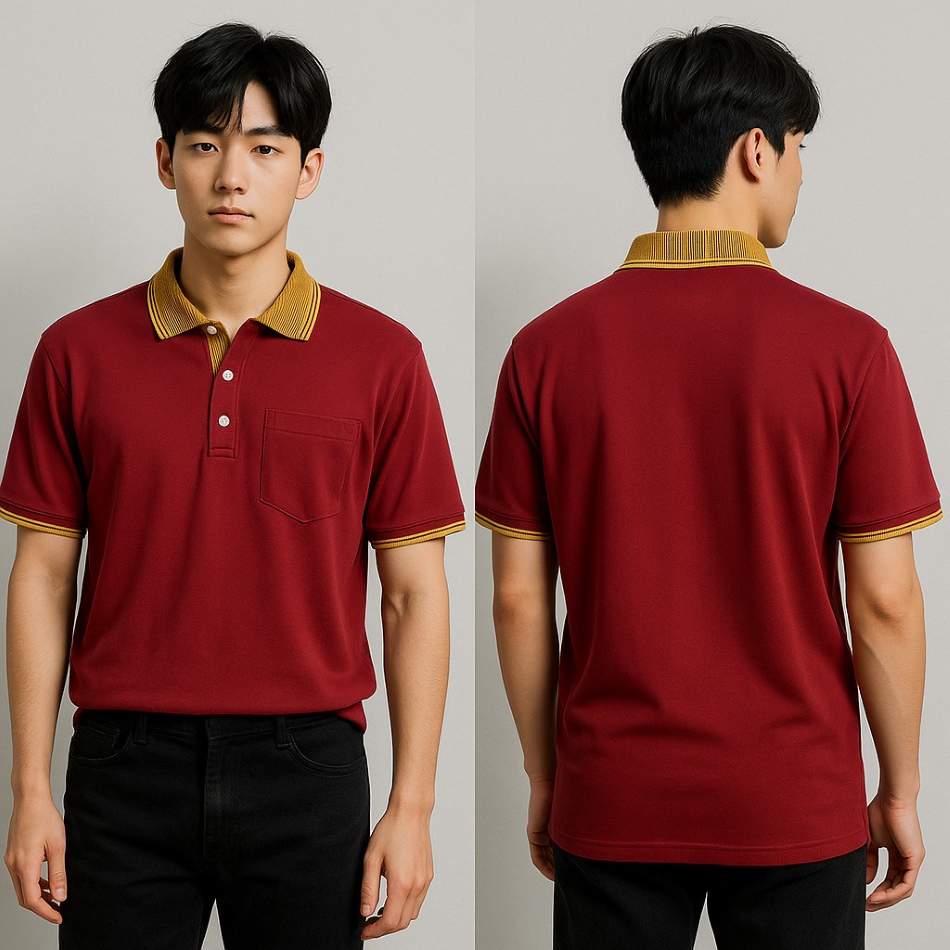 酒紅黃領POLO衫|團體服訂做公司制服