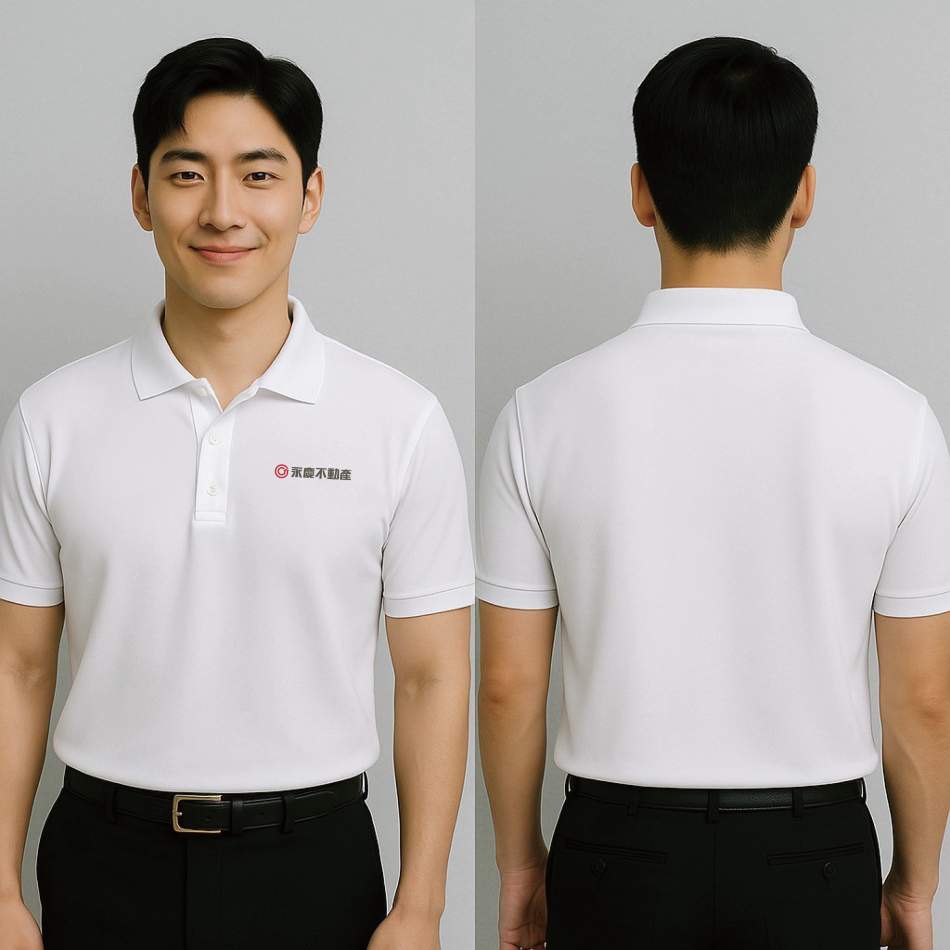 永慶不動產白色POLO制服 正反面展示