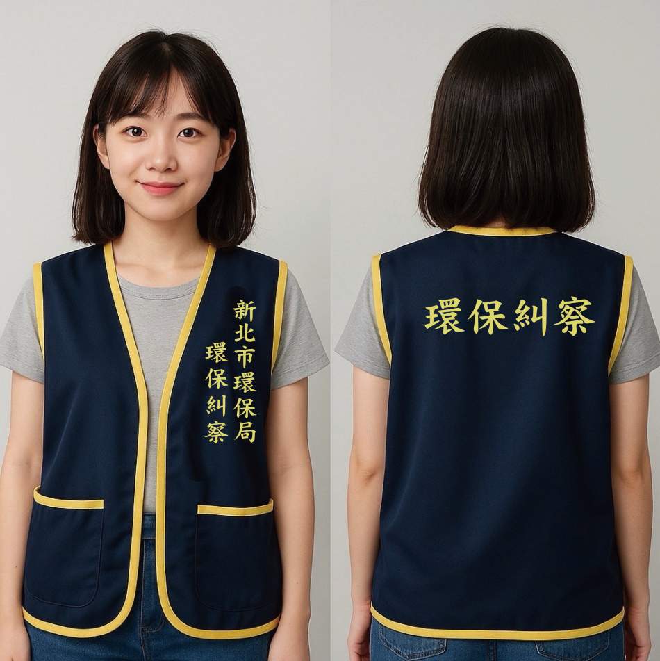 新北市環保局制服背心 正面與背面展示|環保糾察團體服推薦