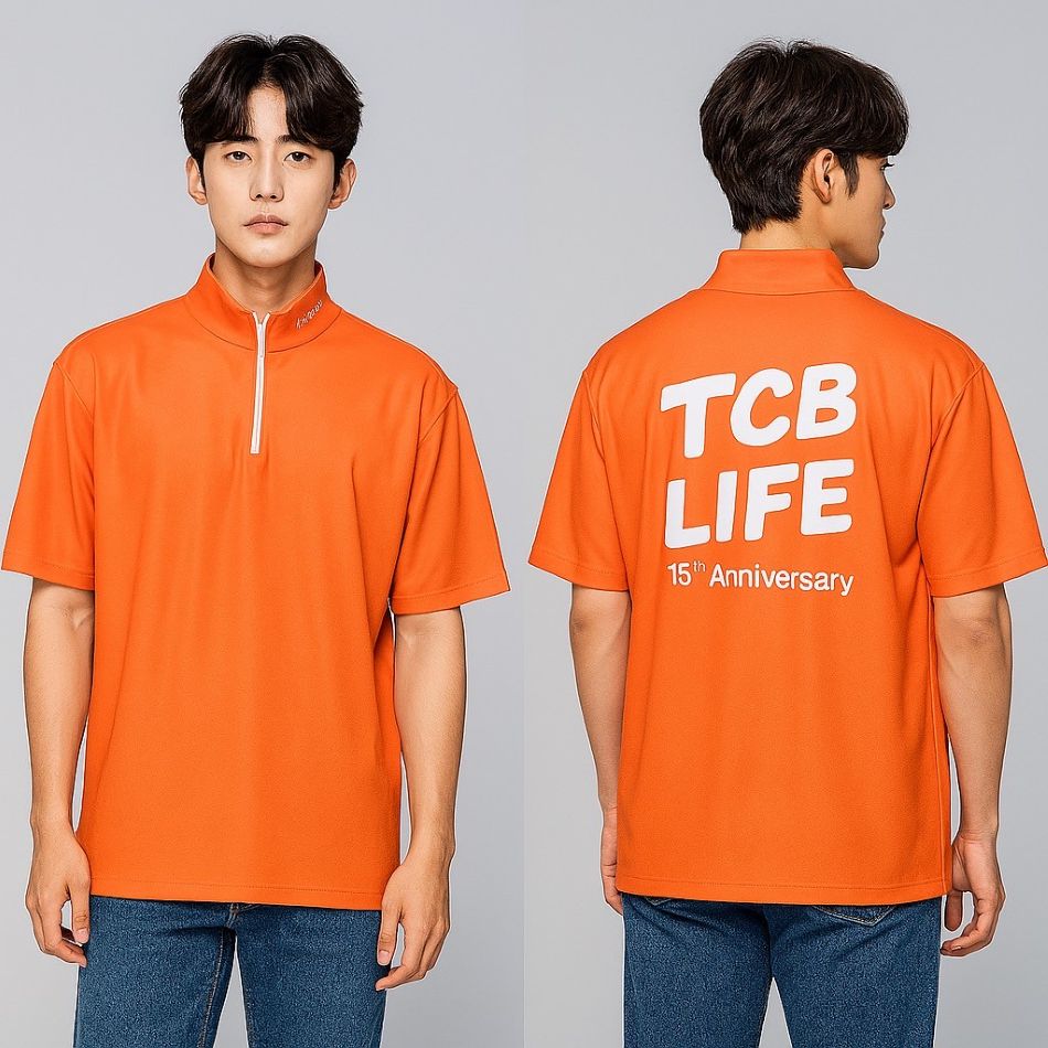 銀行制服 橘色polo衫 團體服訂做推薦 合作金庫TCB LIFE 15週年正反面
