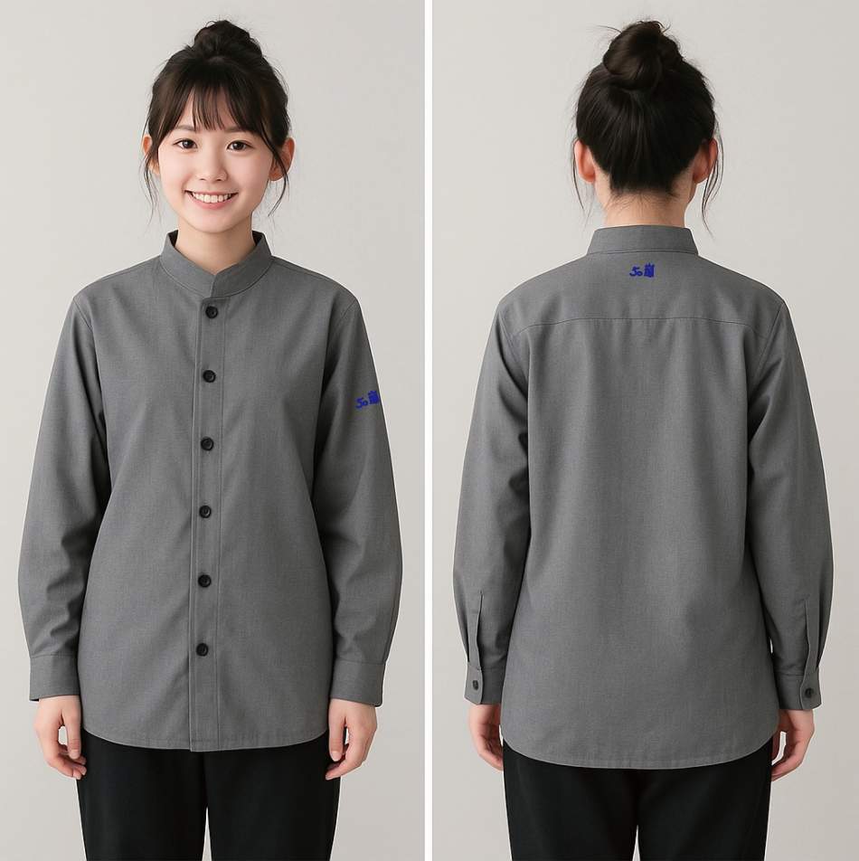 50嵐制服 正反面展示|灰色立領襯衫團體服設計
